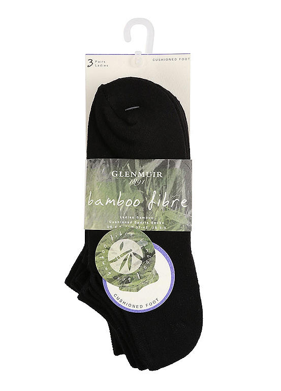  Glenmuir Ladies Black Pack Of 3 Sport Socks