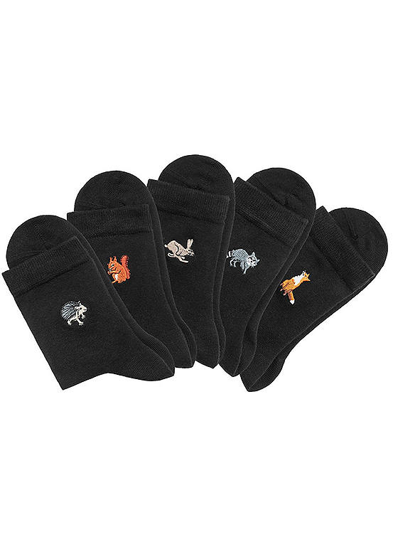  H.I.S Pack Of 5 Embroidered Socks