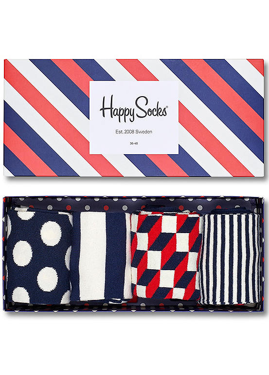  Happy Socks Pack Of 4 Classic Navy Socks Gift Set