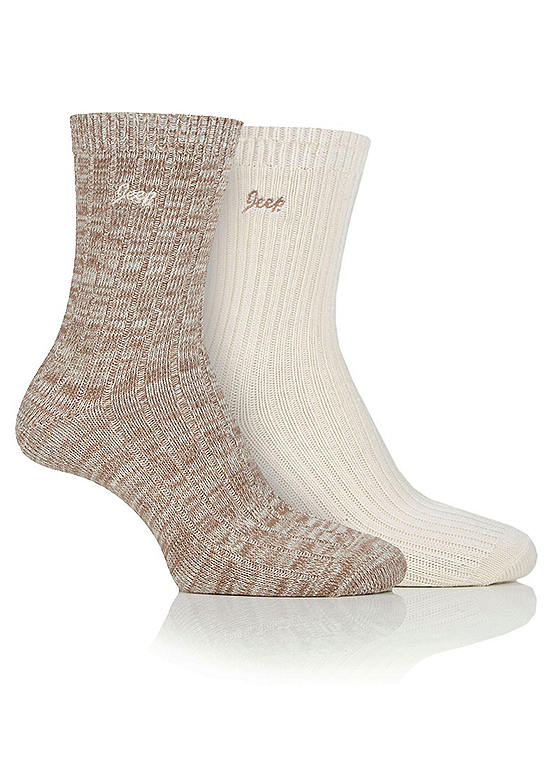  Jeep Ladies 2 Pack Taupe/Cream Performance Polyester Socks