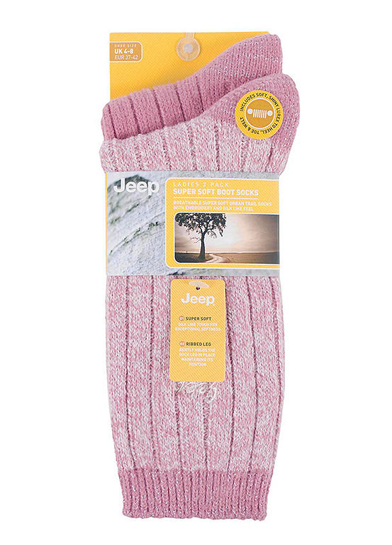  Jeep Ladies 2 Pack Of Rose/Cream, Supersoft Rib Boot Socks