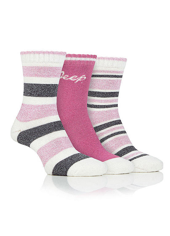  Jeep Ladies 3 Pack Cerise/Rose/Cream Striped Performance Boot Socks (4-8)