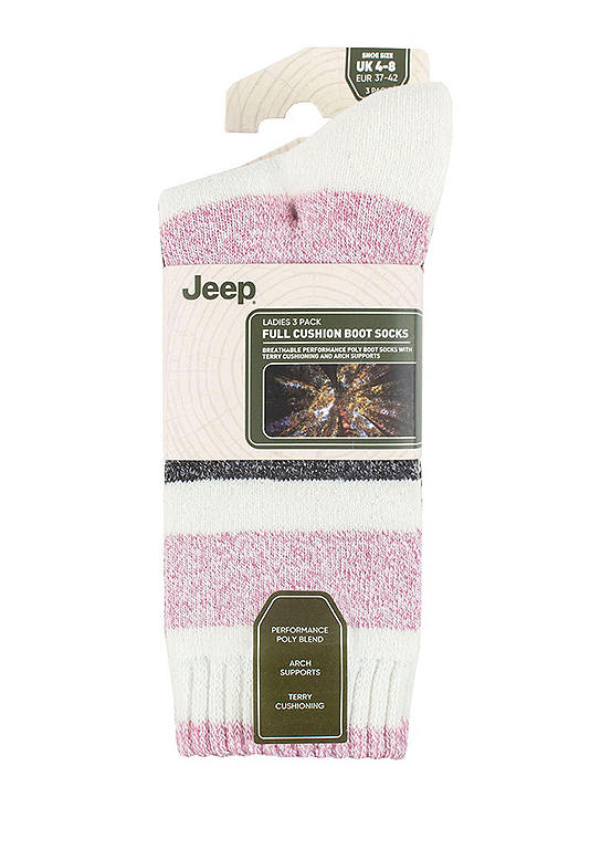  Jeep Ladies 3 Pack Cerise/Rose/Cream Striped Performance Boot Socks (4-8)