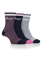  Jeep Ladies 3 Pack Of Navy/Rose/Cream Performance Poly Boot Socks (4-8)