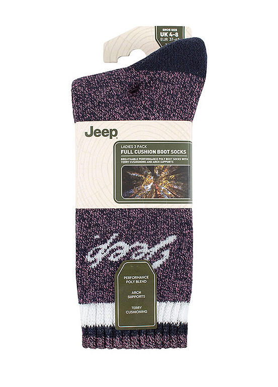  Jeep Ladies 3 Pack Of Navy/Rose/Cream Performance Poly Boot Socks (4-8)