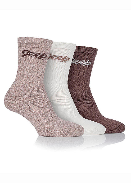  Jeep Ladies Pack Of 3 Cushioned Boot Socks - Tan