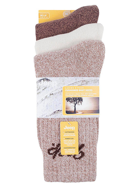  Jeep Ladies Pack Of 3 Cushioned Boot Socks - Tan