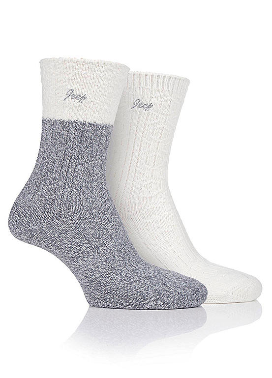  Jeep Ladies 2 Pack Of Slate/Cream Supersoft Cable Boot Socks