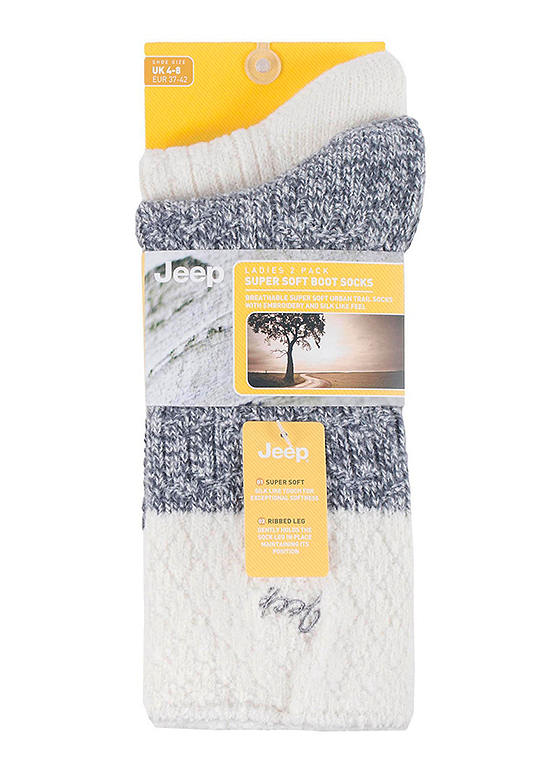  Jeep Ladies 2 Pack Of Slate/Cream Supersoft Cable Boot Socks