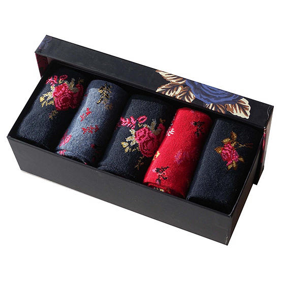  Ladies Pack Of 5 Socks In A Blue Floral Gift Box