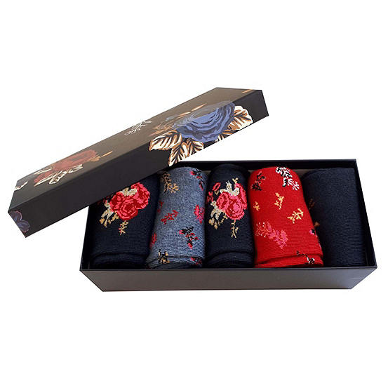  Ladies Pack Of 5 Socks In A Blue Floral Gift Box