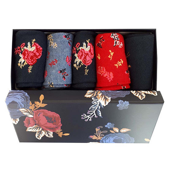  Ladies Pack Of 5 Socks In A Blue Floral Gift Box