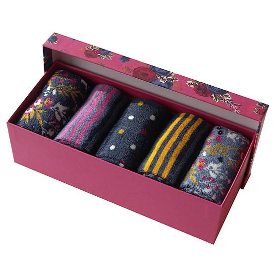  Ladies Pack Of 5 Socks In A Pink Floral Gift Box
