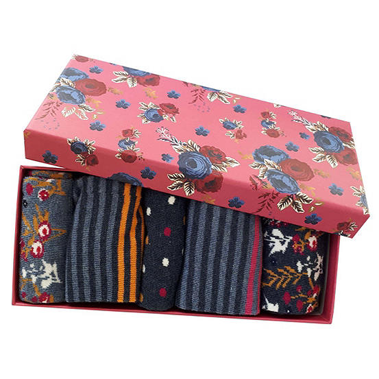  Ladies Pack Of 5 Socks In A Pink Floral Gift Box