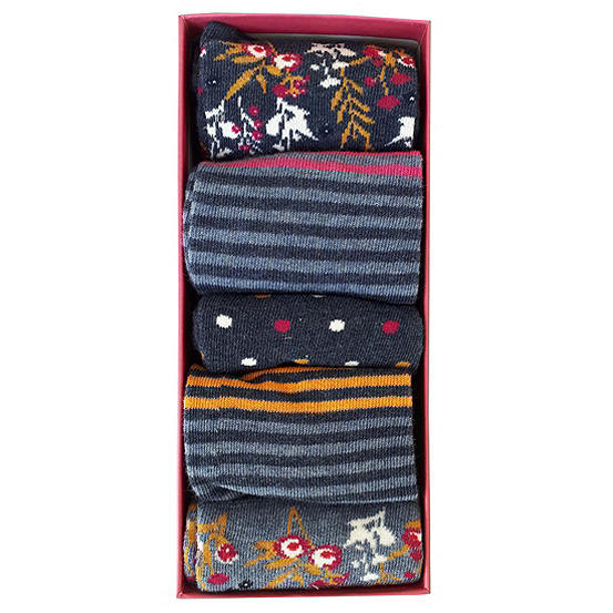  Ladies Pack Of 5 Socks In A Pink Floral Gift Box