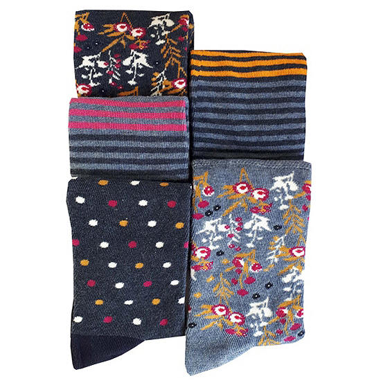 Ladies Pack Of 5 Socks In A Pink Floral Gift Box