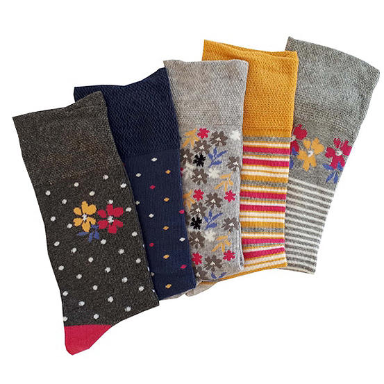  Ladies Pack Of 5 Socks In An Ochre Floral Gift Box