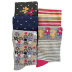  Ladies Pack Of 5 Socks In An Ochre Floral Gift Box