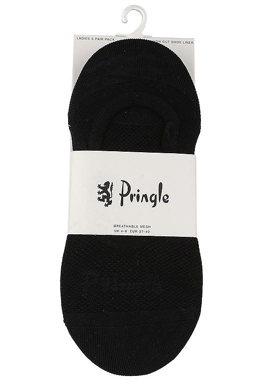  Pringle Ladies Pack Of 3 Black Sports Invisible Trainer Socks