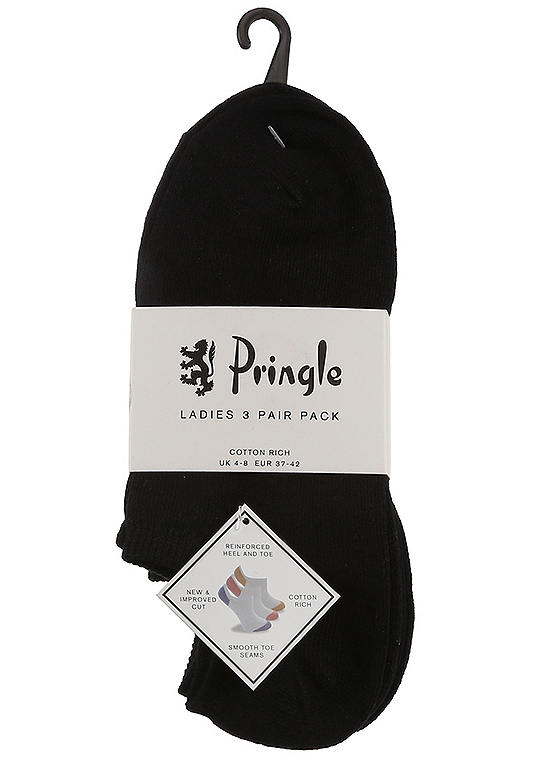  Pringle Ladies Pack Of 3 Black Trainer Socks