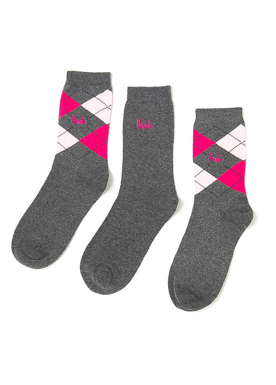  Pringle Ladies Pack Of 3 Louise Classic Collection Argyle Socks