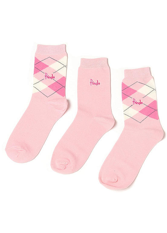 Pringle Ladies Pack Of 3 Louise Classic Collection Argyle Socks
