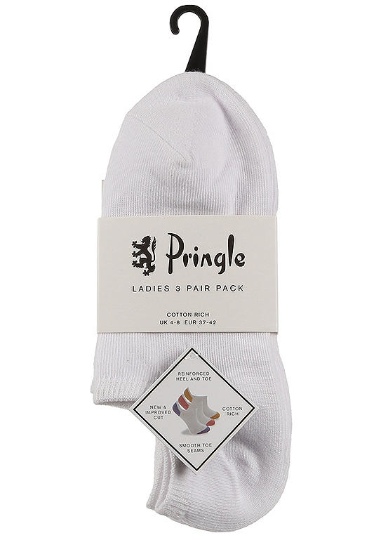  Pringle Ladies Pack Of 3 White Trainer Socks