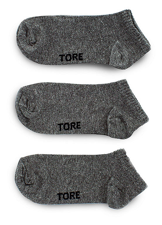  TORE Ladies Pack Of 3 Grey 100% Recycled Half Cushioned Trainer Socks