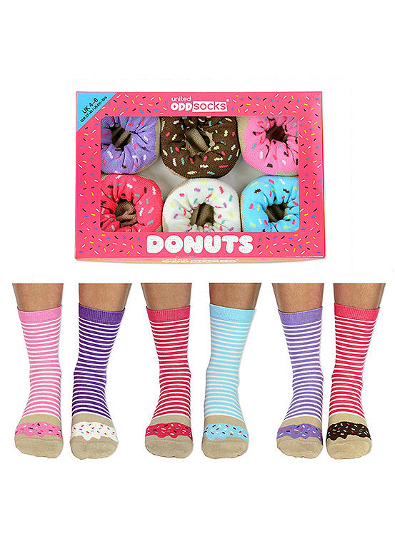  United Oddsocks Donut Selection Box - 6 Delicious Odd Socks To Mix And Mismatch