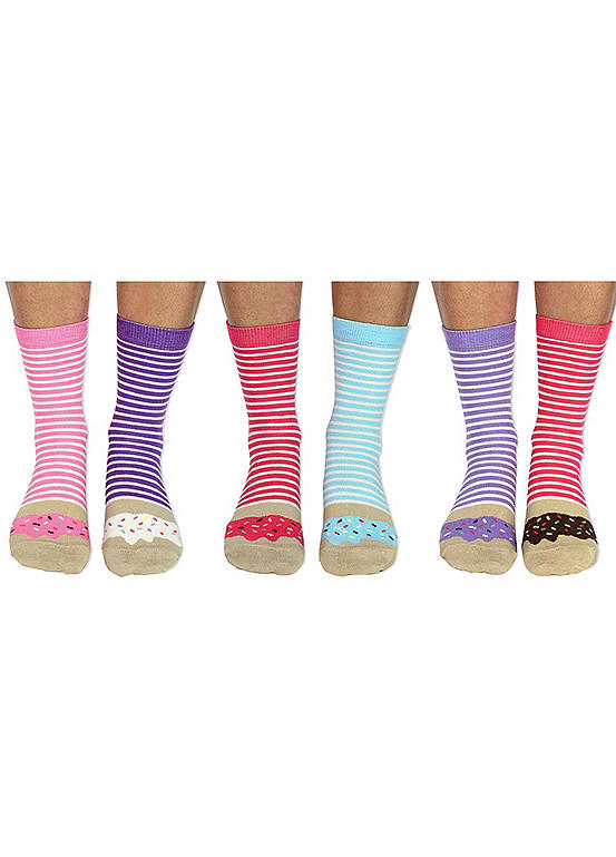  United Oddsocks Donut Selection Box - 6 Delicious Odd Socks To Mix And Mismatch