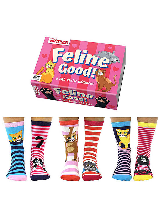  United Oddsocks Ladies Pack Of 6 Feline Good Cat-Tastic Odd Socks