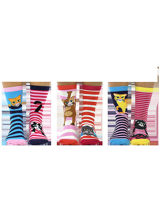  United Oddsocks Ladies Pack Of 6 Feline Good Cat-Tastic Odd Socks