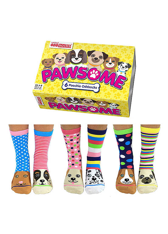  United Oddsocks Pawsome Box - 6 Poochie Odd Socks To Mix And Mismatch