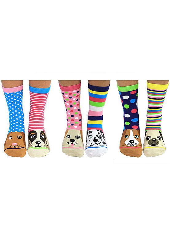  United Oddsocks Pawsome Box - 6 Poochie Odd Socks To Mix And Mismatch