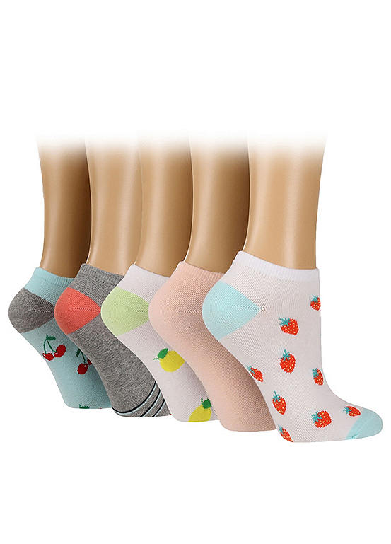  Wild Feet Ladies Pack Of 5 Strawberries/Lemons/Cherries Trainer Socks