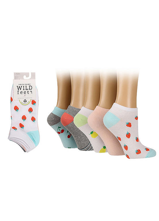  Wild Feet Ladies Pack Of 5 Strawberries/Lemons/Cherries Trainer Socks